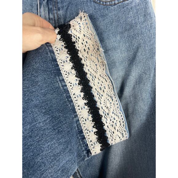 Vintage Y2K American Eagle Flare Jeans 6 Long Boho Crochet Hem - Picture 7 of 9